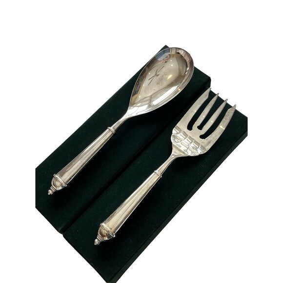 Towle Vintage Copenhagen Serving Set Silverplate Spoon and Fork IOB - Picture 2 of 12